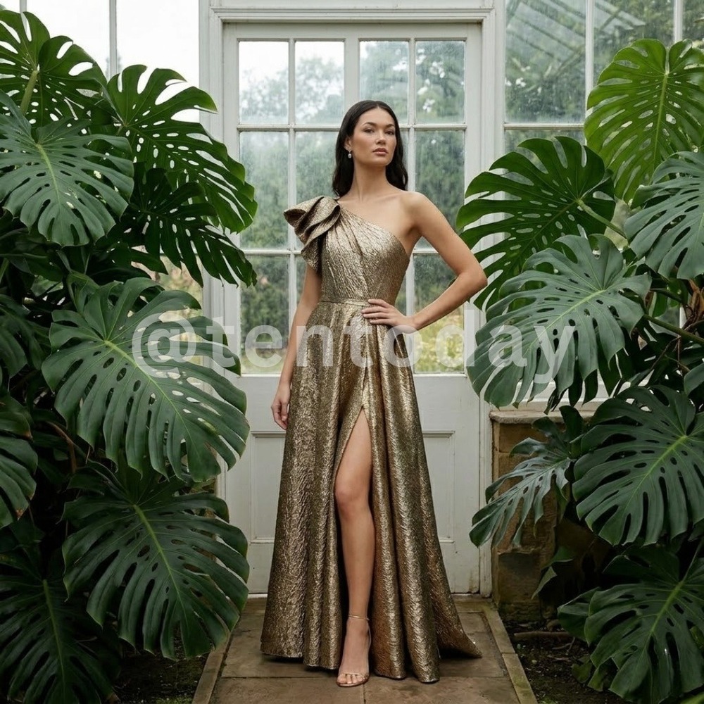 Mac Duggal Size 12 Metallic Gold Antique Bronze Ballgown Long Maxi Gown Dress